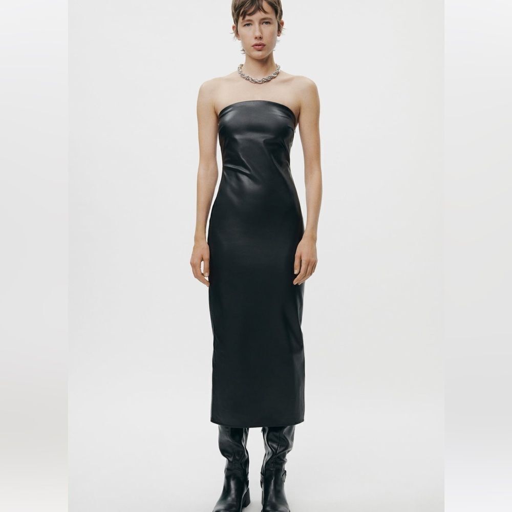 Zara faux leather midi dress size M